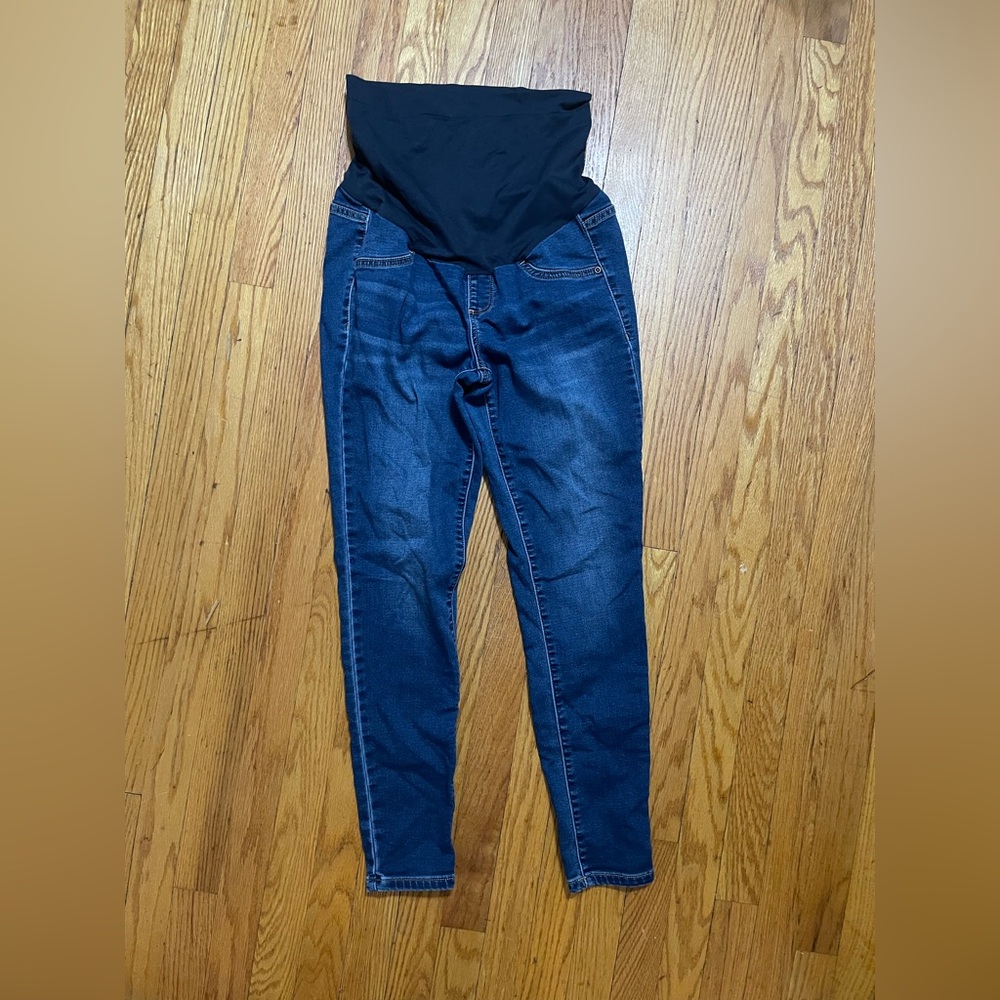 a:glow Dark Blue Maternity Jeggings with Full Belly Panel size 8